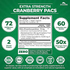 Zazzee Cranberry PACs 72 mg per Capsule, 50:1 Extract, 60 Vegan Capsules, 2X Strength, 2 Month Supply, Fast-Acting, Effective Urinary Tract & Bladder Support, 100% Soluble PACs, Made in the USA