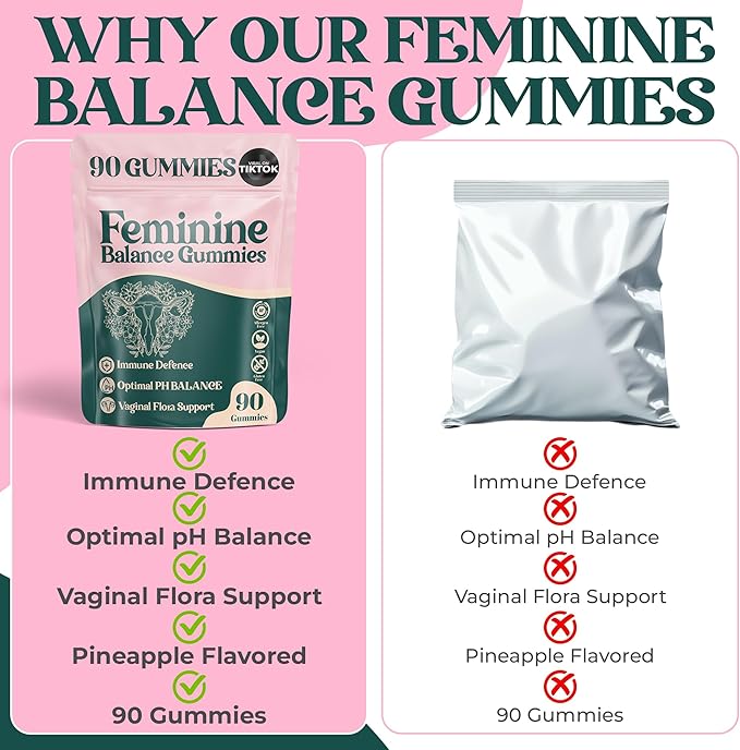 Premium Feminine Balance Gummies - for Women’s Health & Wellness - Immune Support - Vegan, Gluten-Free - Hawaiian Pineapple - 90 Gummies - 45 Servings