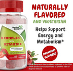 Strawberry Flavored Vitamin B Complex Gummies - B Complex with Vitamin C - Supports Nervous System and Boosts Energy Levels - Assists with Cognitive Function - Great Tasting and Easy to Swallow