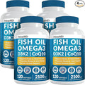 5-in-1 Fish Oil Omega 3 Fatty Supplements (2100mg) - Omega 3 Fish Oil with Vitamins D3 K2 and CoQ10 - Lemon Flavored (120 softgels, Pack of 4)