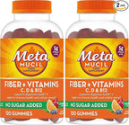 Metamucil Fiber Gummies for Adults with Vitamins C,D,B12 for Metabolism,No Sugar Added Citrus Berry Flavor,5g Plant Based Prebiotic Fiber Supplement Blend,120 Count (Pack of 2)