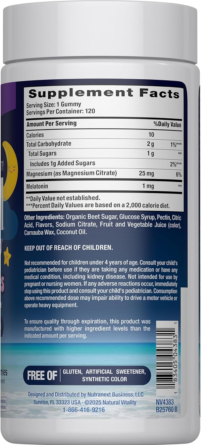 Natural Vitality Calm, Magnesium Citrate Kids Supplement, Stress Relief Gummies, Supports a Healthy Response to Stress, Gluten Free, Vegan, Nighttime Berry, 120 Gummies