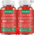 High Absorption Calcium Magnesium Zinc Gummies, Sugar Free Calcium Magnesium Zinc Supplement with D3 | Bone & Teeth Strength | Muscle & Nerve Function | Vegan | Raspberry Flavor | 2 Pack