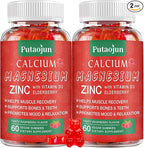 High Absorption Calcium Magnesium Zinc Gummies, Sugar Free Calcium Magnesium Zinc Supplement with D3 | Bone & Teeth Strength | Muscle & Nerve Function | Vegan | Raspberry Flavor | 2 Pack