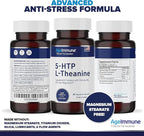 5-HTP Formula for Stress Relief and relaxation support for Teens and Adults with 5-HTP, L-Theanine, Vitamin B6, Vitamin B12, Magnesium - Doctor Formulated - Magnesium Stearate Free - 60 capsules.