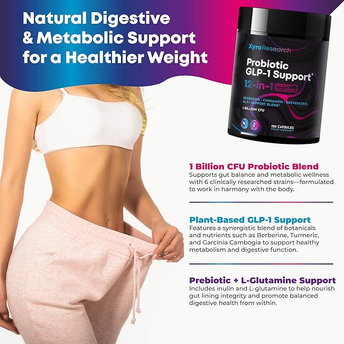 GLP-1 Support Probiotic Weight Loss Supplement - GLP1 Support for Women Men with Berberine - Natural Daily Oral GLP 1 Support Fat Burn Healthy Metabolism Gut Health - Vegan Gluten Free
