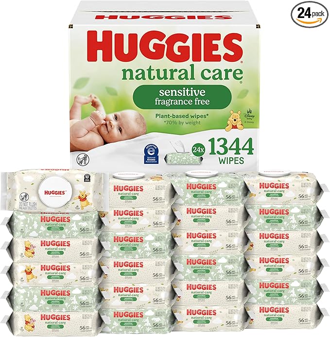 Huggies Natural Care Sensitive Baby Wipes, Unscented, Hypoallergenic, 99% Purified Water, 24 Soft Packs of 56 (1344 Wipes Total)
