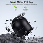 Zannaki Small Portable Single Pill Box Keychain - Metal Daily Travel Pill Organizer Case, Waterproof Pill Holder Bottle, Cute Medicine Vitamin Supplement Container Carrier for Pocket or Purse, Black