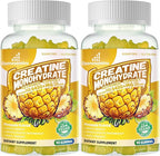 Creatine Monohydrate Gummies Complex for Men & Women -Advanced Formula W/L-Taurine + Vitamin B12, Sugar Free Chewable Supplement,180 Pineapple Gummies 2pack