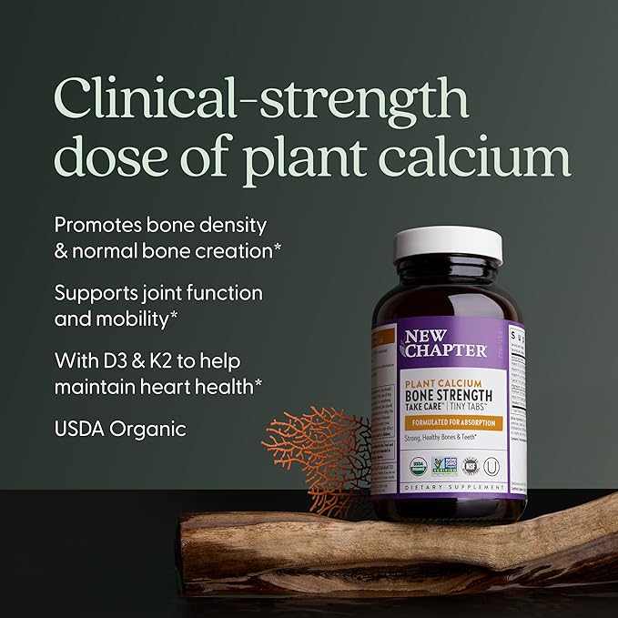 New Chapter Calcium Supplement - Bone Strength Tiny Tabs Plant-Based USDA Organic Calcium with Magnesium, Vitamin D3+K2, for Bone Health & Joint Mobility, Heart Support, 905 mg dose - 120 Tiny Tabs