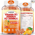 2Packs Vitamin D3 K2 Gummies for Adults, Sugar-Free Vitamin D3 5000IU + K2(MK-7) 200mcg Supplement with Vitamin B Complex & Vitamin C E Supports Bone, Muscle, Teeth & Immune, Vegan, Gluten Free