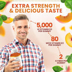 Sugar Free Vitamin D3 K2 Gummies - Vitamin D3 Gummies 5000 IU+K2 MK7 80 mcg, K2 D3 Vitamin Supplement Adults, Vitamin D K2 for Bones, Immune, Heart, Mood, Gluten-Free, Non-GMO, Natural Peach Flavor