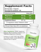 MagicMag C by NaturalSlim, Magnesium Citrate Capsules for Muscle Relaxation, Sleep Quality, Nerve Function & Electrolyte Support, Daily Magnesium Supplement for Men and Women, 100 Capsules