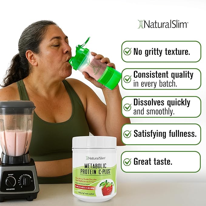 Metabolic Protein C-Plus Whey Protein Powder & Shake Meal Replacement with Vitamin C, L-Glutamine & Digestive Enzymes, Low Carb Protein Drink, Support Metabolism, Energy & Gut health 1.1lb Strawberry