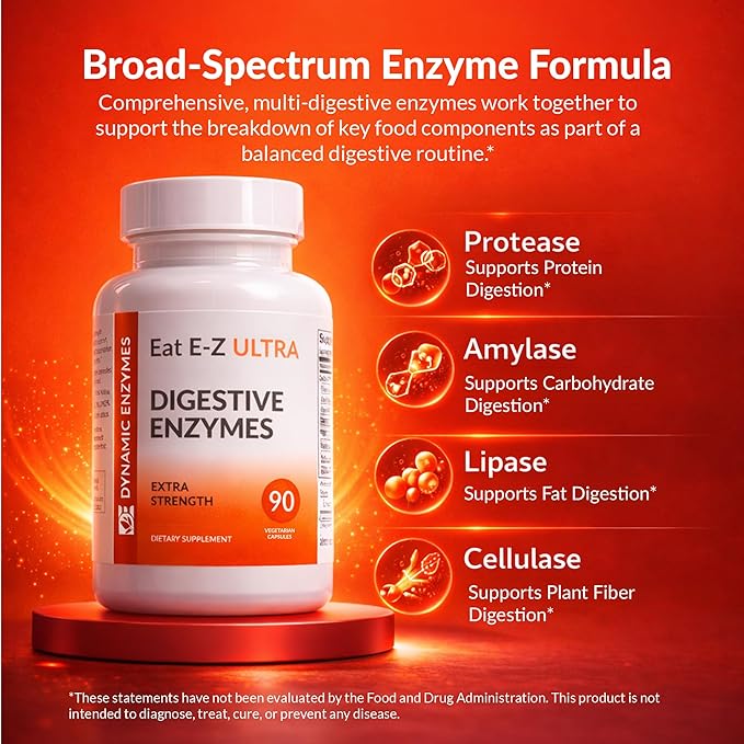 Eat E-Z Ultra Advanced Digestive Enzyme Supplement – Broad-Spectrum Multi-Enzyme Formula for Heavier & Harder-to-Digest Meals – Supports Occasional Bloating, Gas & Indigestion – 90 Vegetarian Capsules