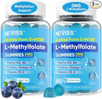 L Methylfolate Gummies & Methyl B12, Active 5-Mthf Methylated Folate 5mg Supplement for Women Men w/Methyl B Complex,Choline,Magesium,Omega-3,Methyl Folate for Methylation,Focus,Mood,Sugar Free,2Pack