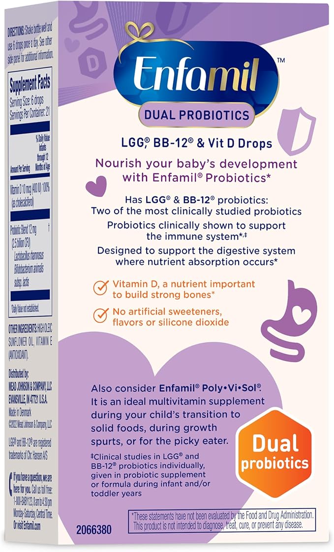 Enfamil Prenatals & Baby Vitamins Dual Probiotics Drops, Supports Baby's Immune & Digestive Health*, 8.7mL Bottle
