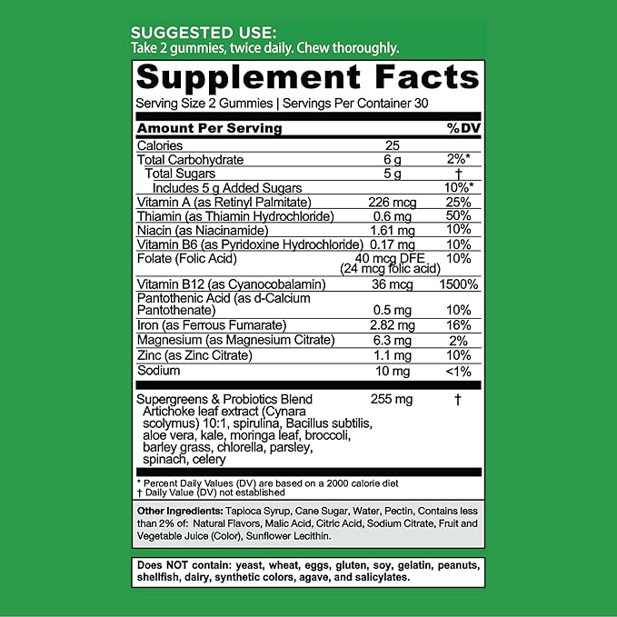 Goli SuperGreens Vitamin Gummy - 120 Count - Essential Vitamins and Minerals - Plant-Based, Vegan, Gluten-Free & Gelatin Free - Health from Within, Pack of 2