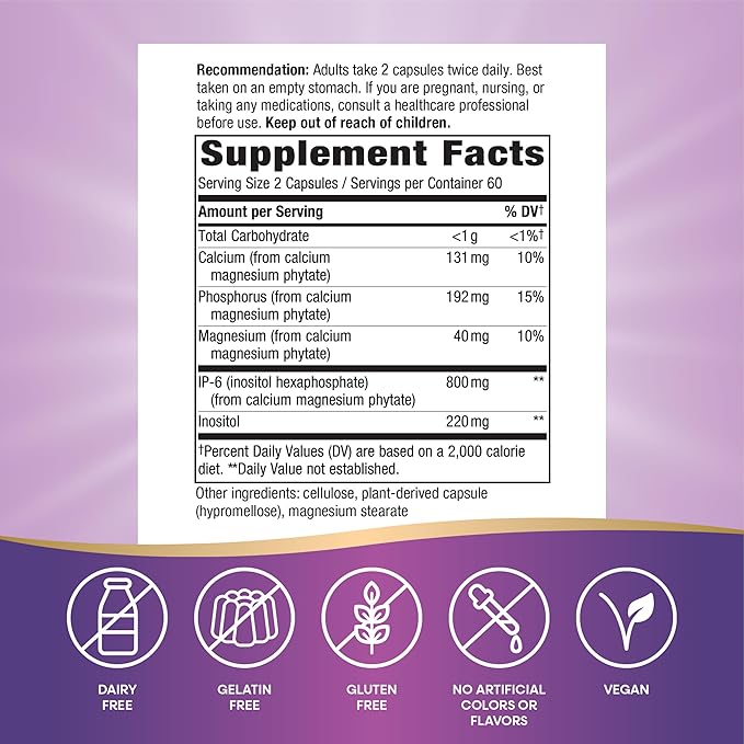 Nature's Way Cell Forté IP-6 & Inositol Immune Support Supplement with Calcium, Phosphorus, and Magnesium*, Gluten-Free, Vegan, 120 Capsules (Packaging May Vary)