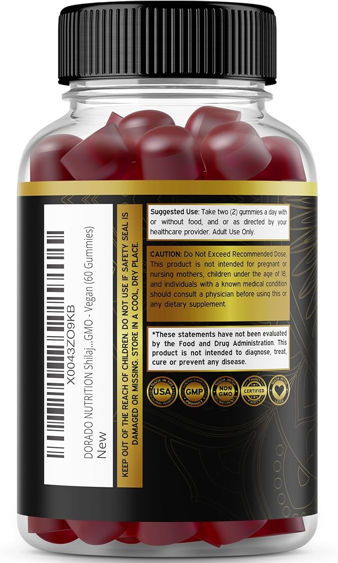 Shilajit Gummies For Men & Women (High Potency Gold Grade with 85+ Trace Minerals with Fulvic Acid) - Energy & Immunity Support - Third Party Tested, Non GMO, Vegan & Made in USA - (60 Gummies)