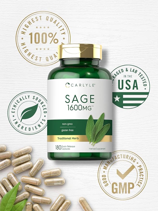 Carlyle Sage Supplement | 180 Capsules | High Potency | Non-GMO, Gluten Free