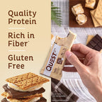 Quest Nutrition S'mores Protein Bar, 21g Protein, 4g Net Carbs, 1g Sugar, Gluten Free, Keto Friendly, 4 Count