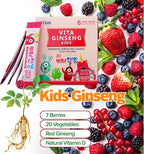Vita Ginseng Kids, Vitamin D, Zinc, 7 Berries, Banana, 20 Vegetables, Milk Powder for Immune Support, Focus and Memory Boost, 30 Packets (1Set)