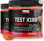 Force Factor Test X180 Gummies Testosterone Booster for Men with Tongkat Ali, Horny Goat Weed, Tribulus Terrestris, Fenugreek, Black Maca, Testosterone Supplement for Men, Berry Punch, 120 Gummies