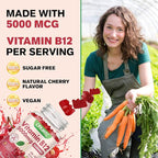 Vitamin B12 Gummies for Women & Men, 5000mcg Methyl B12 Gummies with Vitamin B6, D3, Iron, Folate for Adults, Support Energy & Metabolism Boost, Mood, Immune & Nervous System, Sugar Free Cherry Flavor