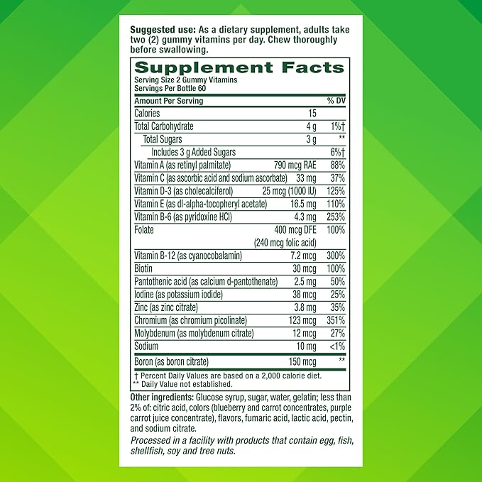 vitafusion Adult Gummy Vitamin Supplement for Men, Berry Flavored, A, C, D, E, B6, B12, Daily, 120 Count, 60 Day Supply