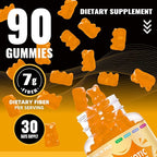 Prebiotic Fiber Gummies for Adults, 7G Extra Strength, Zero Sugar Added, 90 Pectin Based Gummies, Digestive Health -Orange