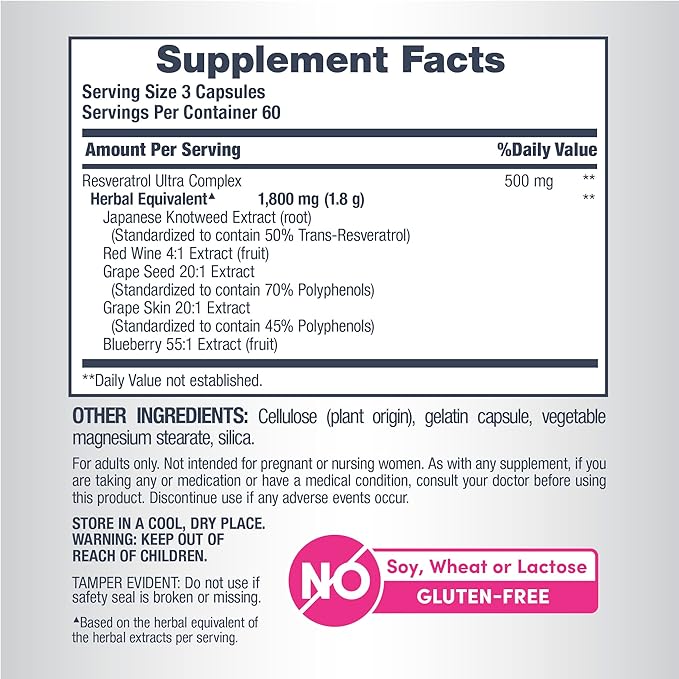 NeoCell Resveratrol Complex 1800 mg | 180 Capsules | Revitalizing Formula | Potent Antioxidant Supplement | Grape & Red Wine Extract