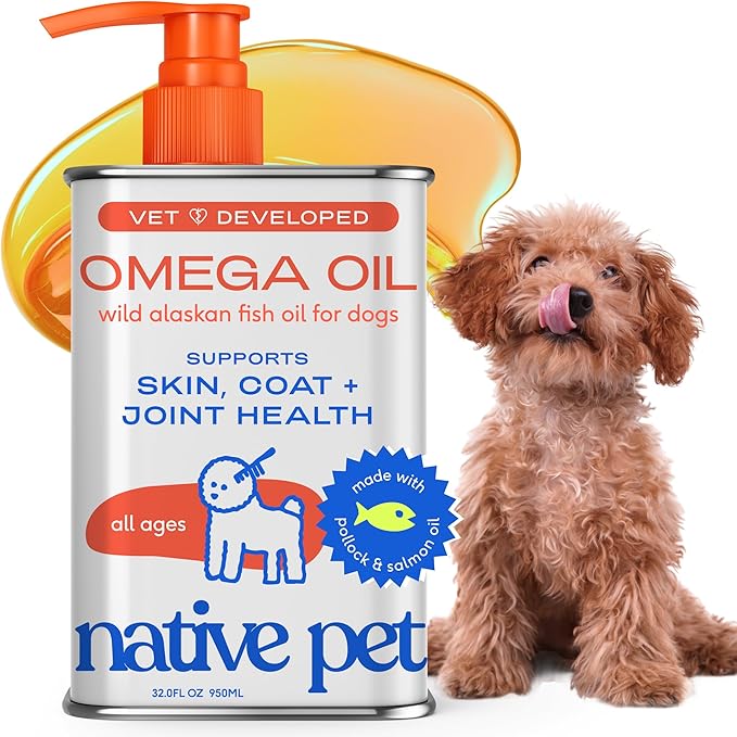 Native Pet Omega 3 Fish Oil for Dogs & Cats – Wild Alaskan Salmon Oil for Dogs Skin and Coat, Supports Joints, Heart & Shedding – Fast-Absorbing Omega 3 6 9 Liquid Supplement – 32oz