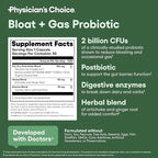 Physician's CHOICE Bloat & Gas Probiotic 5-in-1 Proactive Support + Daily Relief - Digestion & Gut Health- Herbals, Digestive Enzymes, Post & Prebiotics - Gas Relief for Adults - Women & Men - 30ct