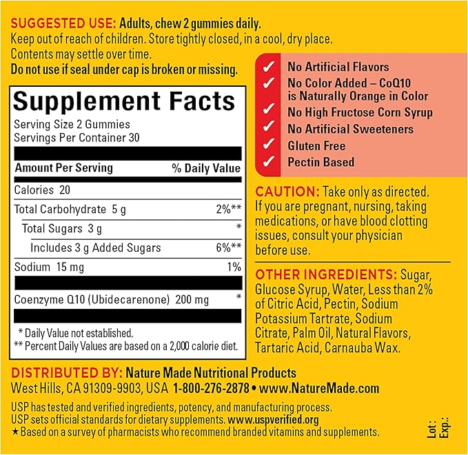 Nature Made CoQ10 200Mmg Per Serving Gummies, Heart & Energy Support, 60 CoQ10 Gummies, 30 Day Supply