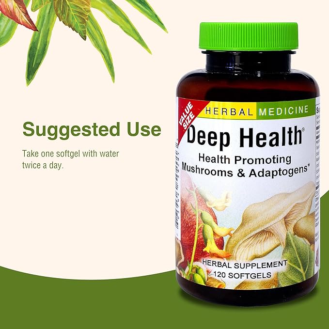 Herbs Etc. Deep Health - Daily Use Adaptogen Supplement - Aids Immune Health & Energy - with Reishi Mushroom - 120 Softgels (120 Servings)