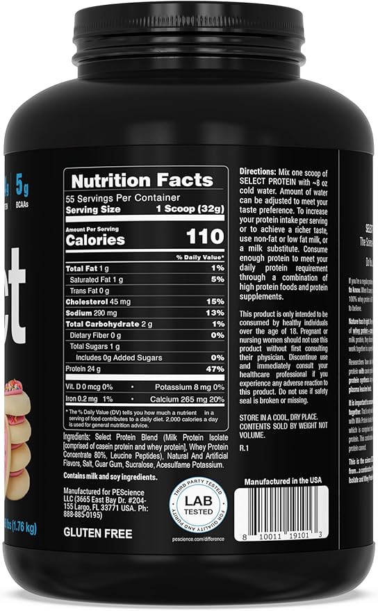 PEScience Select Protein Powder, Whey and Casein Blend, Lean Protein Powder for Women and Men, Low Calorie, Low Carb, Keto Friendly, Gluten Free, Frosted Sugar Cookie - 55 Servings