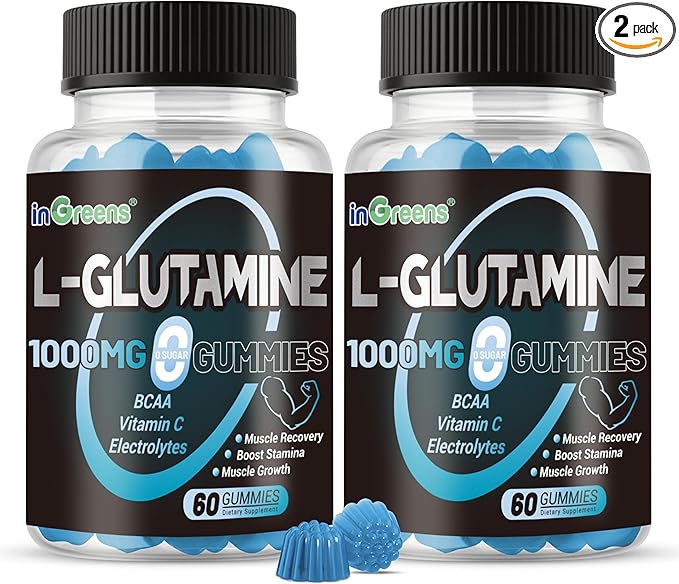 L-Glutamine Gummies 1000mg with BCAA, Potassium, Magnesium & Vitamin C, Muscle Recovery, Endurance Support & Daily Nutrition, Portable Supplement for Men＆Women, Lime Grapefruit Flavor, 120 Count