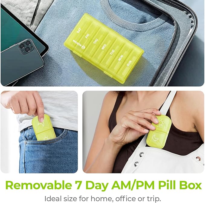 AUVON XL Weekly Pill Organizer 2 Times a Day, Pill Box 7 Day with One-Side Large Openings for Easy to Use, Black Privacy Protection AM PM Pill Case for Medication, Vitamins, Fish Oils, Supplements