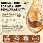 Vitamin D3 5000iu & K2( as MK7 ) 200mcg Gummies + 600mg Calcium, with Coconut Oil for High Absorption, Maximum Strength Vitamin D3 K2 Supplement - Support for Bones Muscle Teeth Immune, Vegan 2Packs