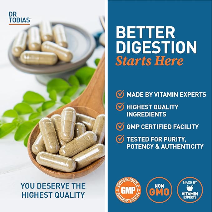 Dr. Tobias Digestive Enzymes Digestion Supplement with 18 Enzymes for Digestion and Gut Health | Includes Amylase Bromelain Lipase Lactase Protease Papain & More (30 Capsules 15 Servings)