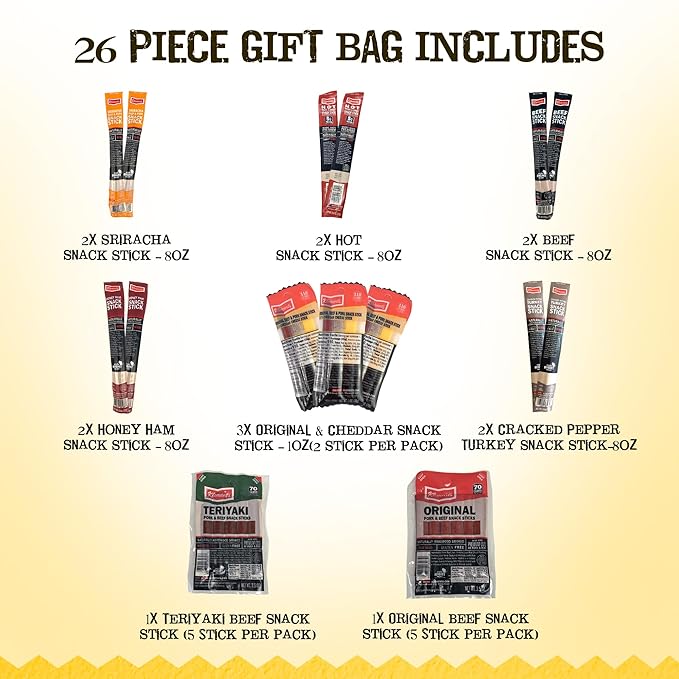 Jerky.com 26pc Meat Sticks Variety Pack | Beef Jerky Gifts for Men | Low Sugar & High Protein | Gluten Free & Keto Meat Sticks | Pork, Turkey, Ham Beef Jerky Sticks & Cheese Sticks | Birthday Gifts for Men