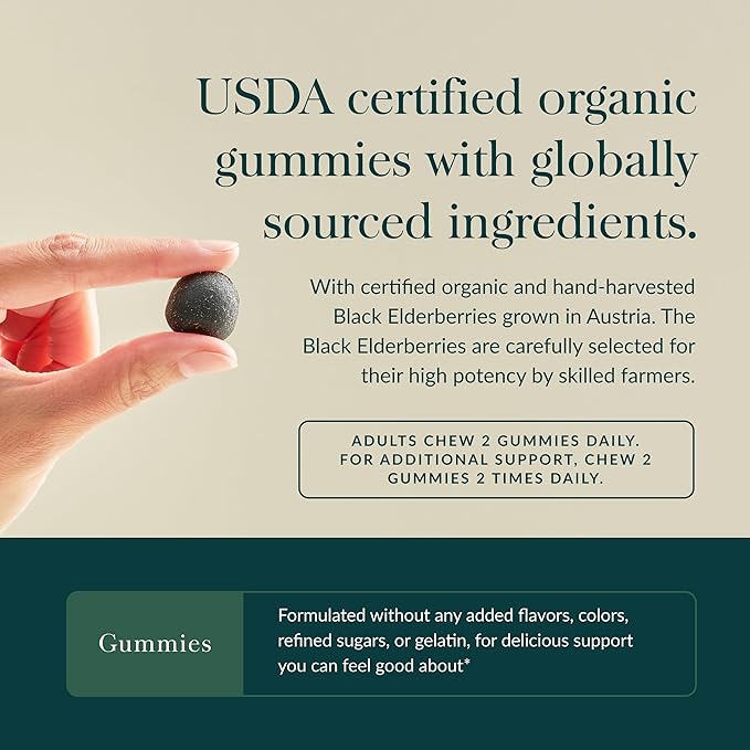 Gaia Herbs Black Elderberry (Sambucus nigra) Extra Strength Gummies - Delicious Immune Support Supplement* - Certified Organic Black Elderberries for Immune System Support* - 40 Gummies (20 Servings)
