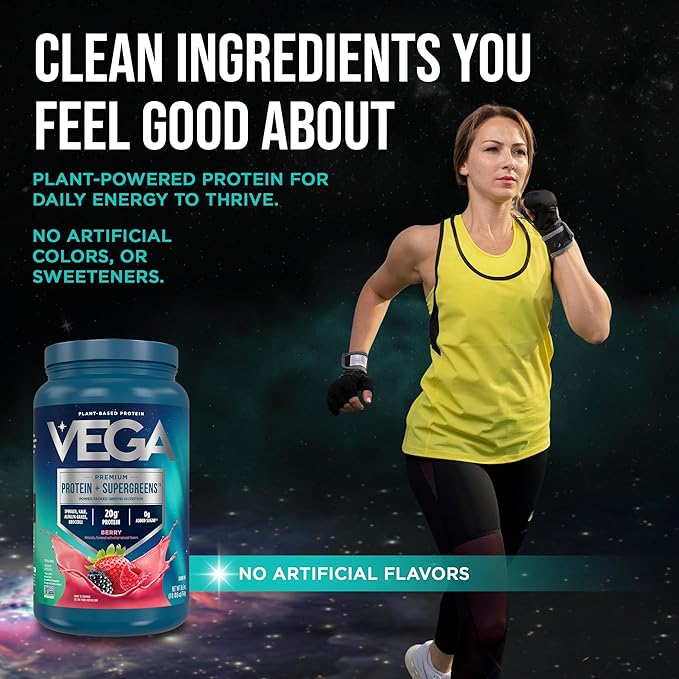 Vega Protein + Supergreens - 20g Plant-Based Protein, Berry, 26 Servings, Real Greens & Veggies, Vegan Keto, 0g Added Sugar, Non-GMO, Gluten Free, Dairy Free, 1.7lbs (Packaging May Vary)