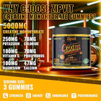 zipvit Creatine Monohydrate Gummies (5g) – Pre-Workout Energy & Muscle Growth Support for Men & Women | Orange Electrolyte Gummies (135 Count)