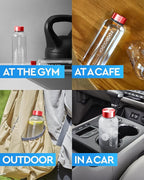 FOODOLOGY Bottle for Drink Mix (Red, 16.9fl oz) - Leak Proof, Lightweight, Durable Sports Water Bottle. Reusable for Gym, Outdoor, Travel. BPA Free, Clear Beverage Container with Marker