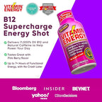 Vitamin Energy B12 11,000% Extra Strength Energy Shot Pink Berry 10 Pack, 260mg Natural Caffeine, B12 & B6, Nootropic Focus, Vitality, Zero Sugar, Gluten-Free, Vegan, Kosher, 1.93 fl oz