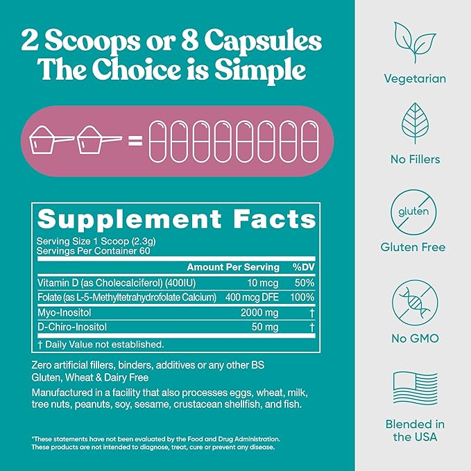 Eu Natural Regulate MAX Myo-Inositol & D-Chiro Inositol Supplement Powder for Women with Vitamin D & Folate Nutritional Support, Hormone Balance & Fertility Support, Unflavored 60 Servings