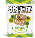 BeyondTwistz Low Carb Pretzels, Sour Cream and Onion, Keto Friendly, 2g Net Carbs, 18g Protein, Powered By HealthSense® High Fiber Wheat Flour, Family Size 8oz Bag, Pack of 3