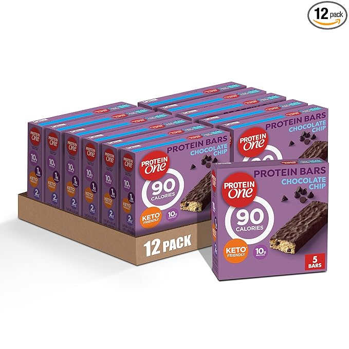 Protein One 90 Calorie Protein Bars, Chocolate Chip, Keto Friendly, 5 Ct, 4.8 oz (Pack of 12)